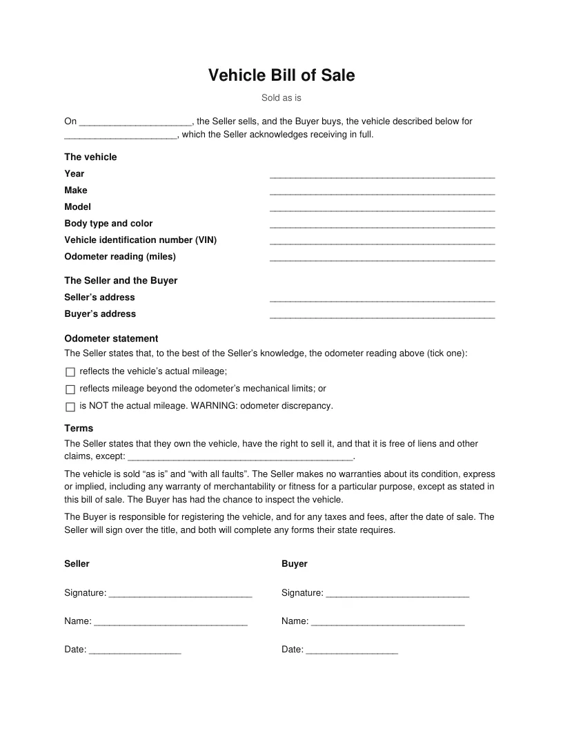 Page 1 of Vehicle bill of sale